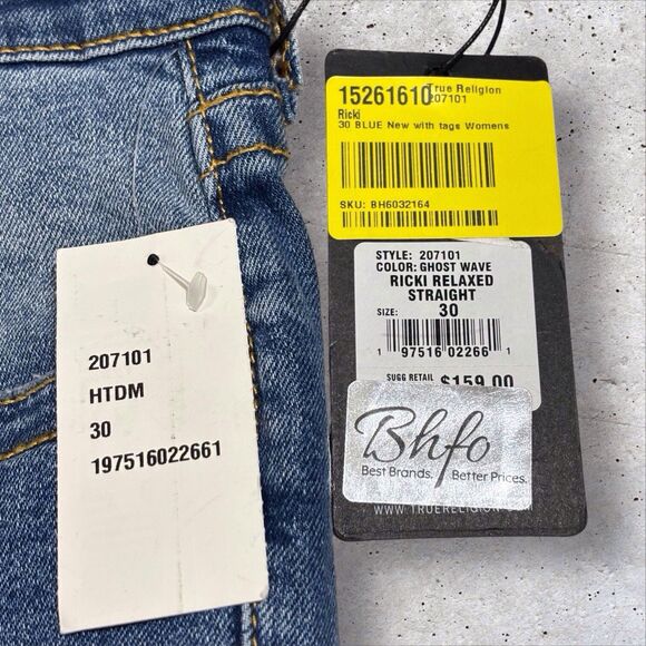 True Religion Relaxed Straight Jeans Ricki Women’s 30 Fits 35x32 Ghost Wave NWT - Picture 14 of 15